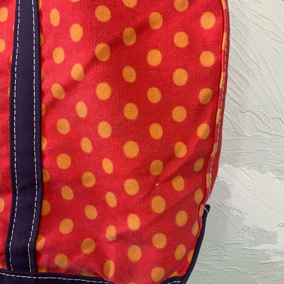 L.L. Bean Boat And Tote Red Orange Blue Polka Dot Canvas Bag Medium - Picture 2 of 16